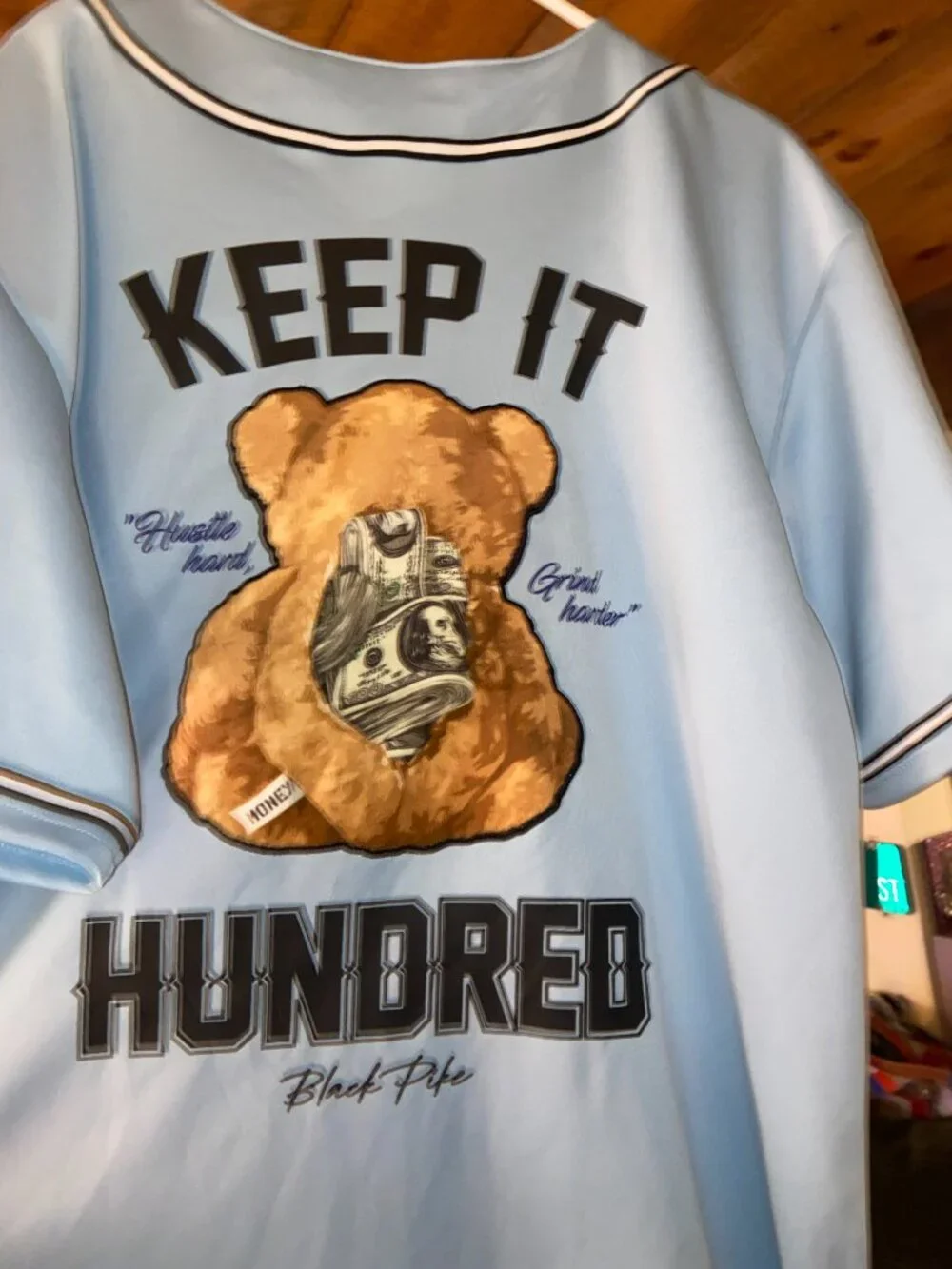 Black Pike baby blue baseball jersey -Keep it 100